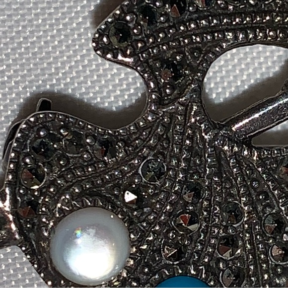 vintage 925 STERLING artist palette SEMI PRECIOUS paint CABOCHONS marcasite - Picture 8 of 15